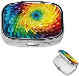 Pill Case with Mirror Retro 2 Compartment Pill Box Rainbow Swirl Small Pill Organizer for Purse or Pocket Decorative Metal Medicine Vitamin Organizer Unique Gifts
