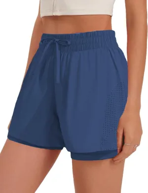 Pinspark womens High Waisted Quick Dry Gym Shorts with Pocket
