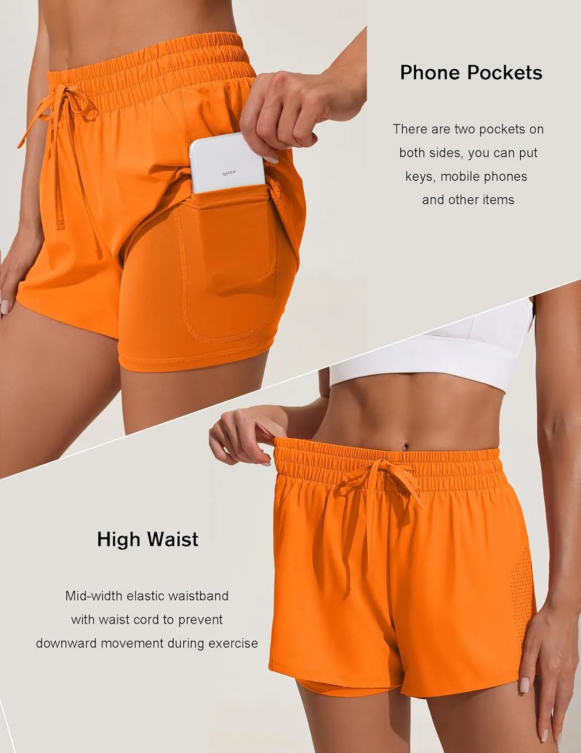 Pinspark womens High Waisted Quick Dry Gym Shorts with Pocket
