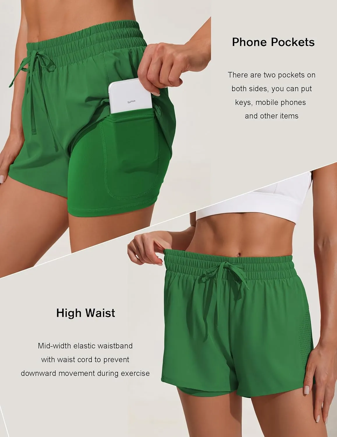 Pinspark womens High Waisted Quick Dry Gym Shorts with Pocket