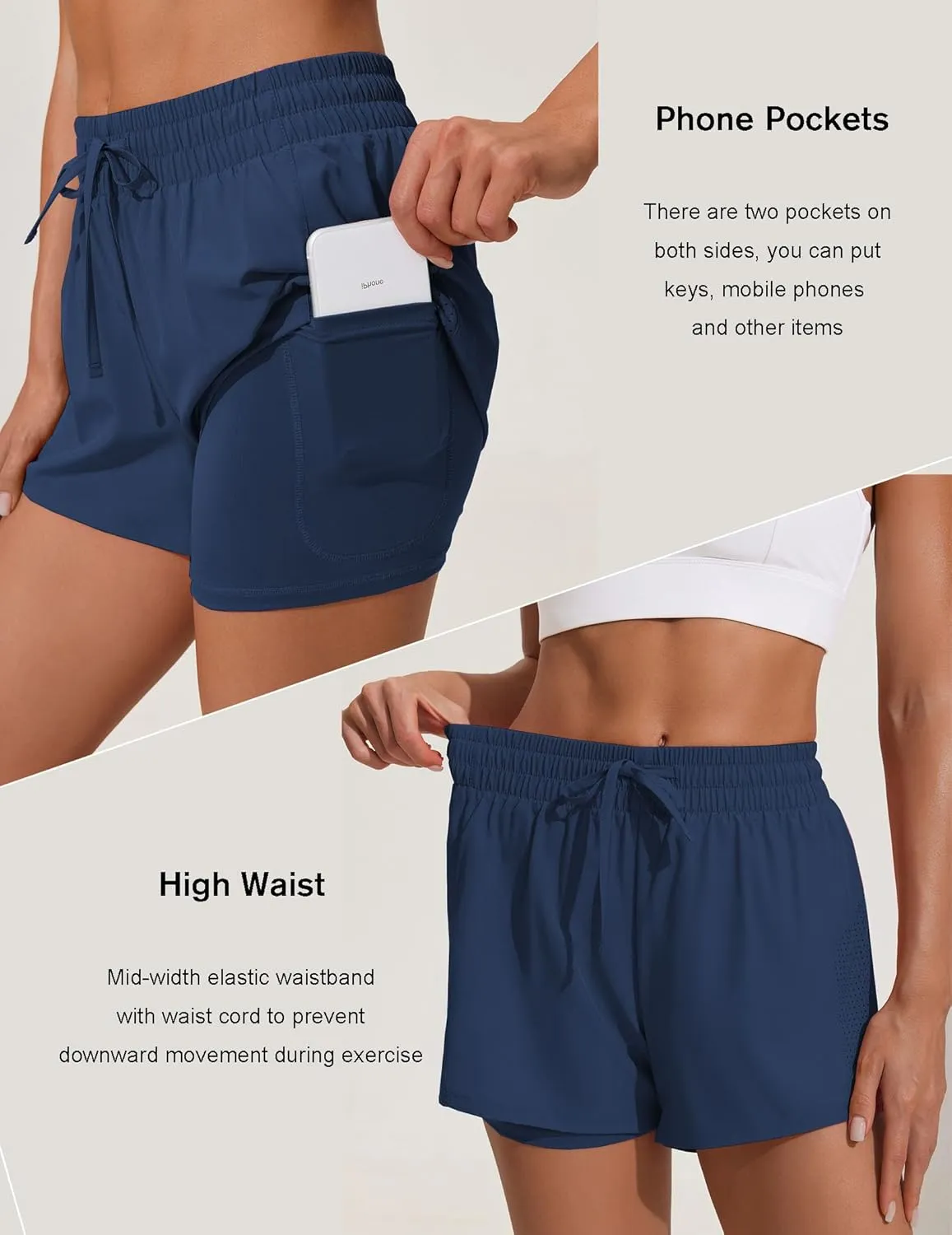 Pinspark womens High Waisted Quick Dry Gym Shorts with Pocket