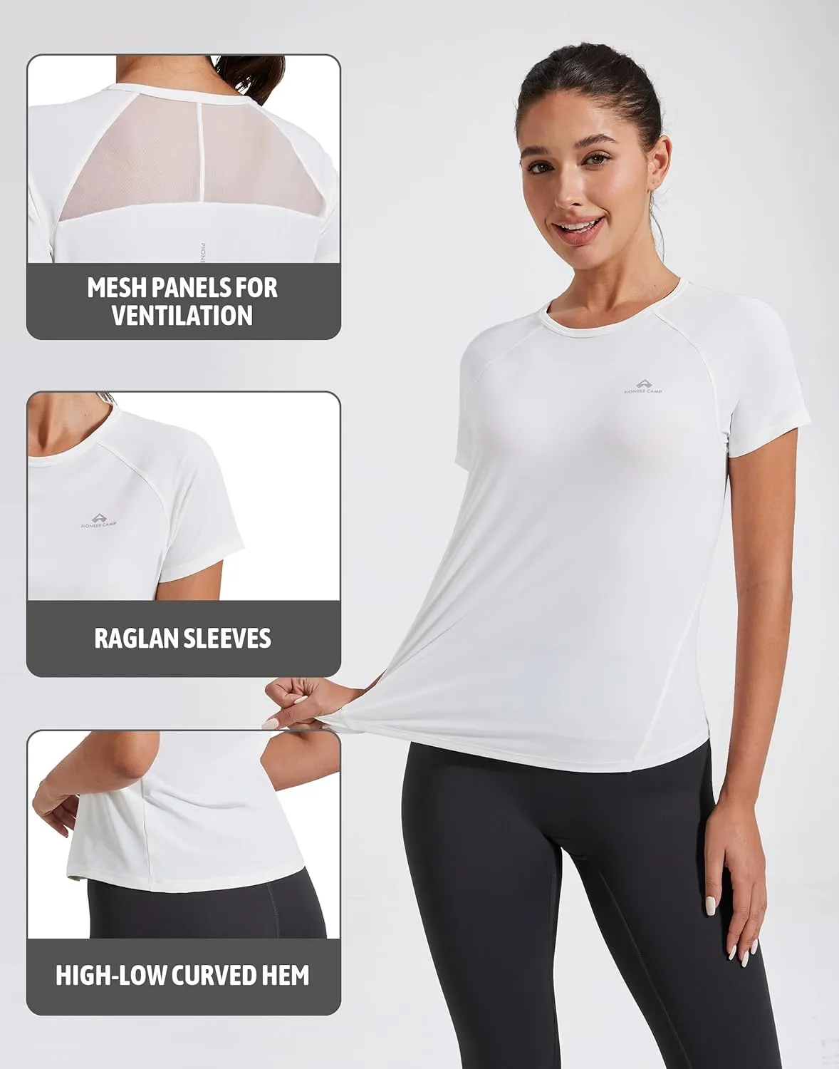 Pioneer Camp Women's Workout Tops Short Sleeve Athletic Shirts Moisture Wicking Quick Dry Mesh Back Yoga Tees for Running Gym