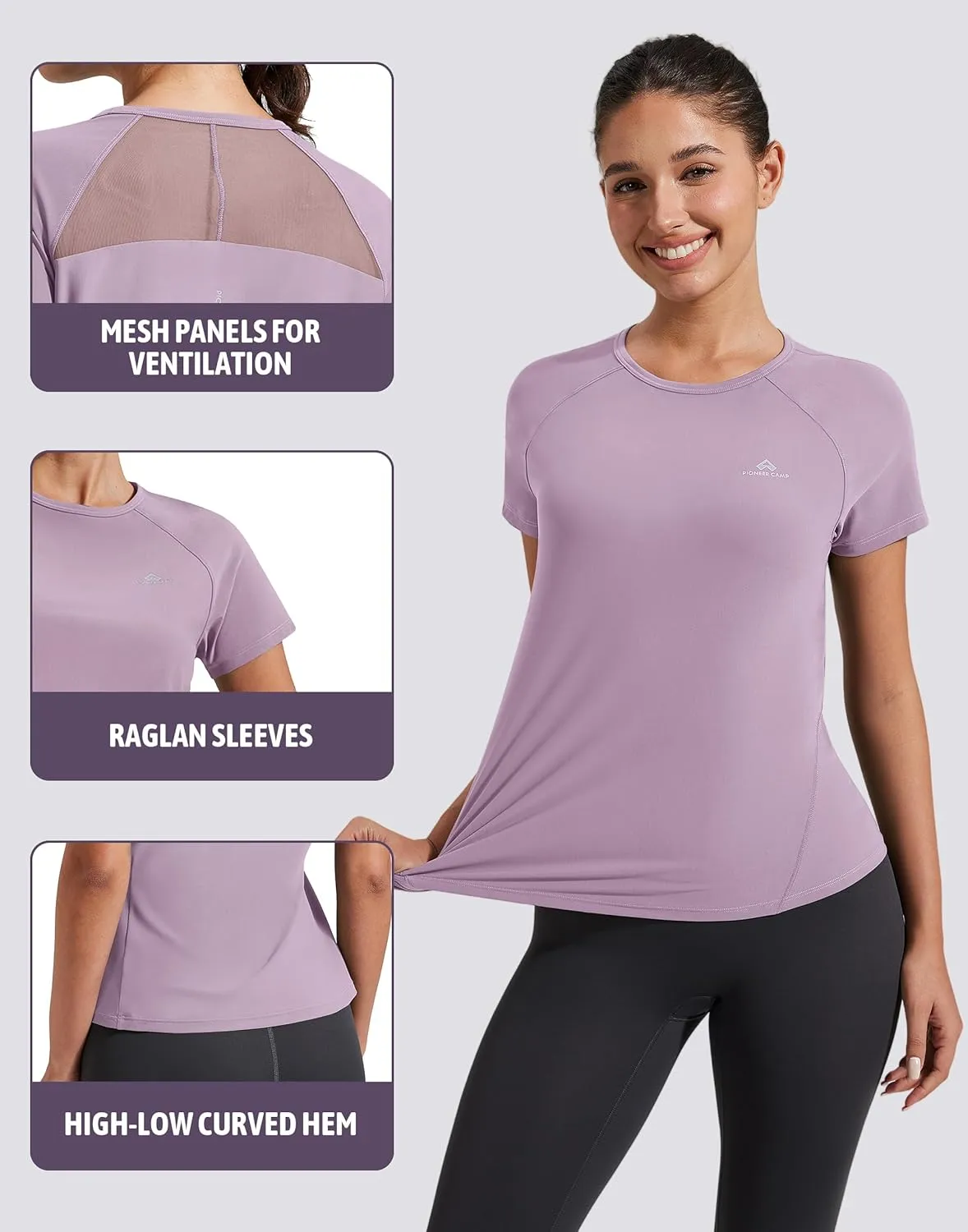 Pioneer Camp Women's Workout Tops Short Sleeve Athletic Shirts Moisture Wicking Quick Dry Mesh Back Yoga Tees for Running Gym