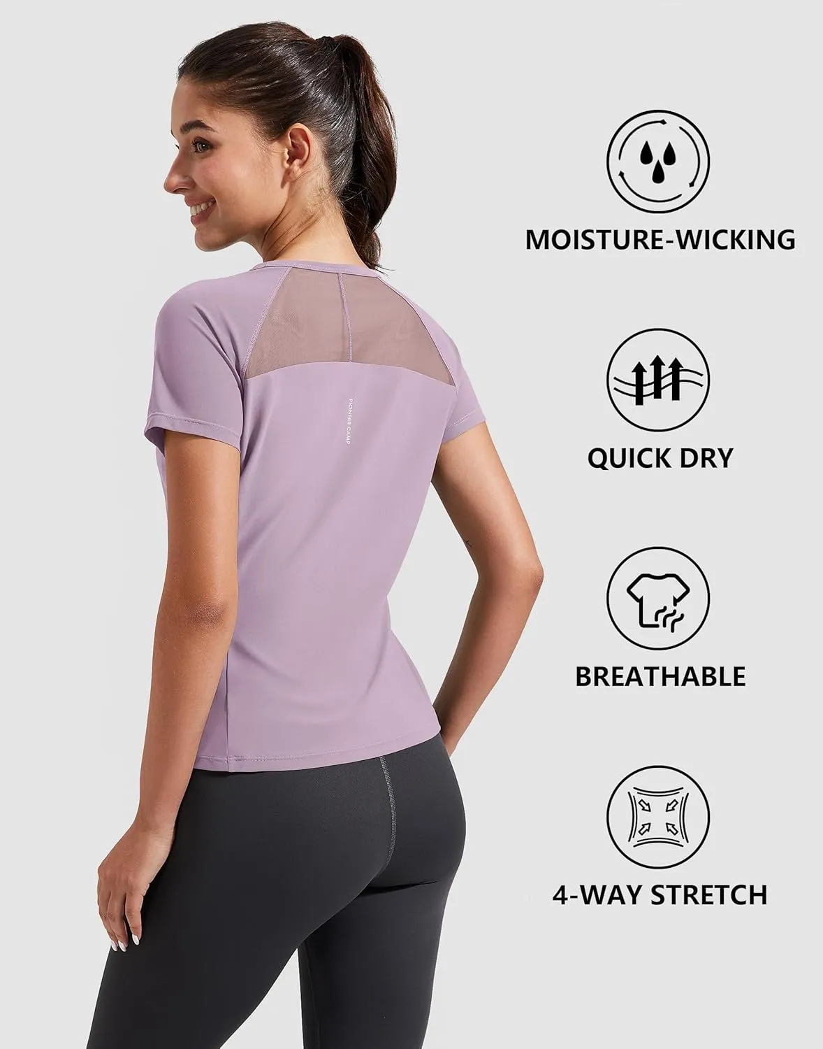 Pioneer Camp Women's Workout Tops Short Sleeve Athletic Shirts Moisture Wicking Quick Dry Mesh Back Yoga Tees for Running Gym