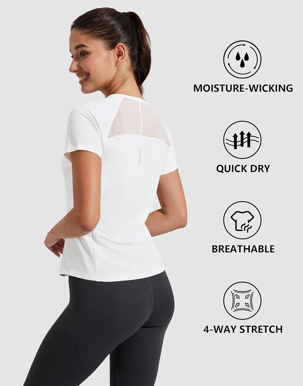 Pioneer Camp Women's Workout Tops Short Sleeve Athletic Shirts Moisture Wicking Quick Dry Mesh Back Yoga Tees for Running Gym