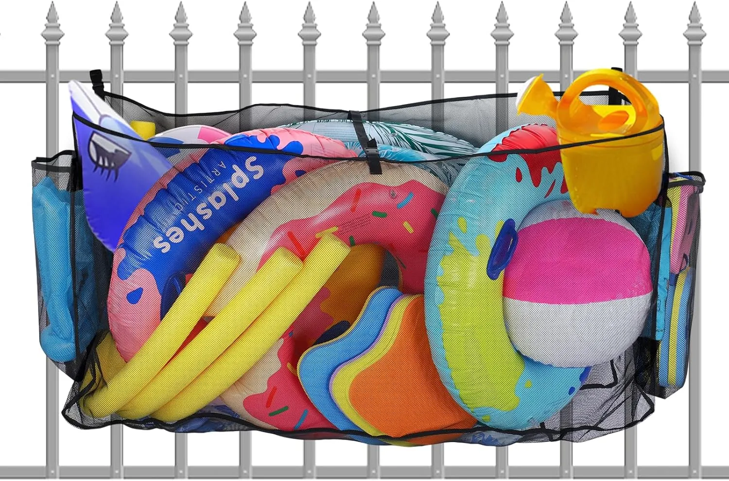 Pool Float Storage Bag - 58x31.5x13in Large Hanging Pool Toy Storage Mesh Net Adjustable for Fence, Poolside Pouch Holder Organizer for Pool Noodles, Swimming Ring, Balls, Inflatables