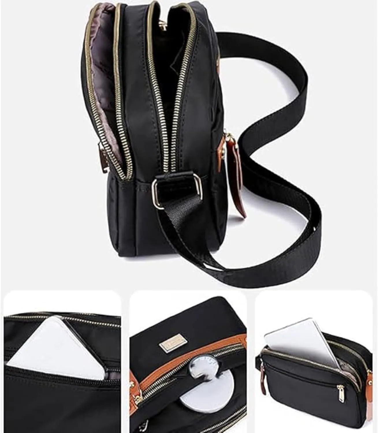 Popularate Nylon Crossbody Bag, Popularate Waterproof Nylon Crossbody Bag, Waterproof and Multi-Pockets