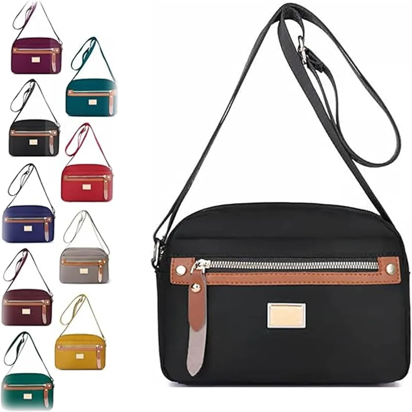 Popularate Nylon Crossbody Bag, Popularate Waterproof Nylon Crossbody Bag with Zipper and Multi Pockets for Women