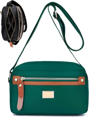 Popularate Nylon Crossbody Bag, Popularate Waterproof Nylon Crossbody Bag, with Zipper and Multi Pockets