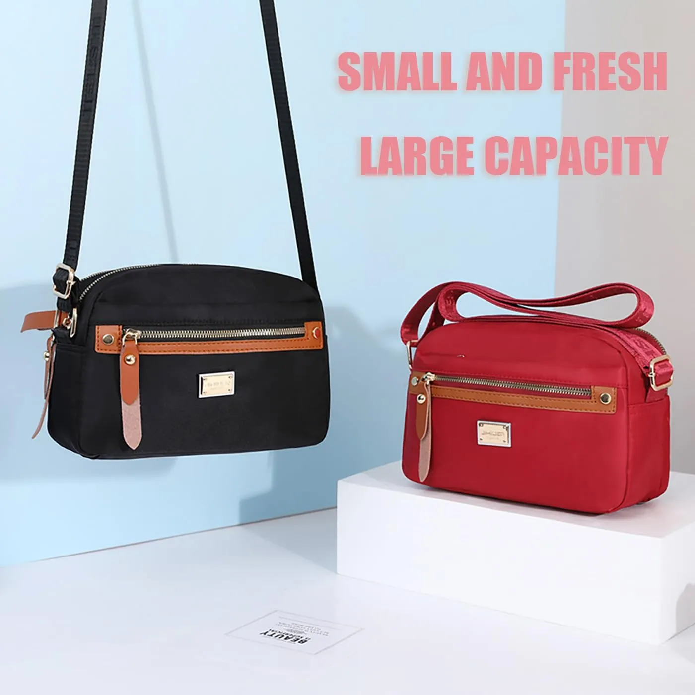 Popularate Nylon Crossbody Bag, Women's Nylon Crossbody Bag Popularate, Waterproof Lightweight Multi-layer Messenger