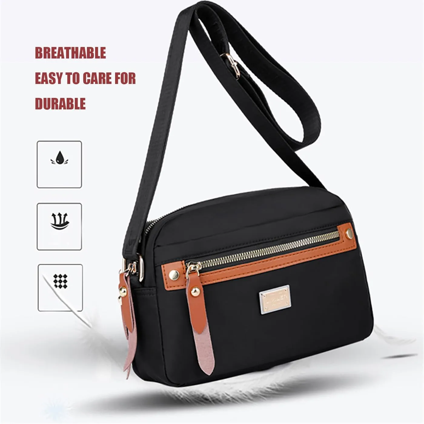 Popularate Nylon Crossbody Bag, Women's Nylon Crossbody Bag Popularate, Waterproof Lightweight Multi-layer Messenger