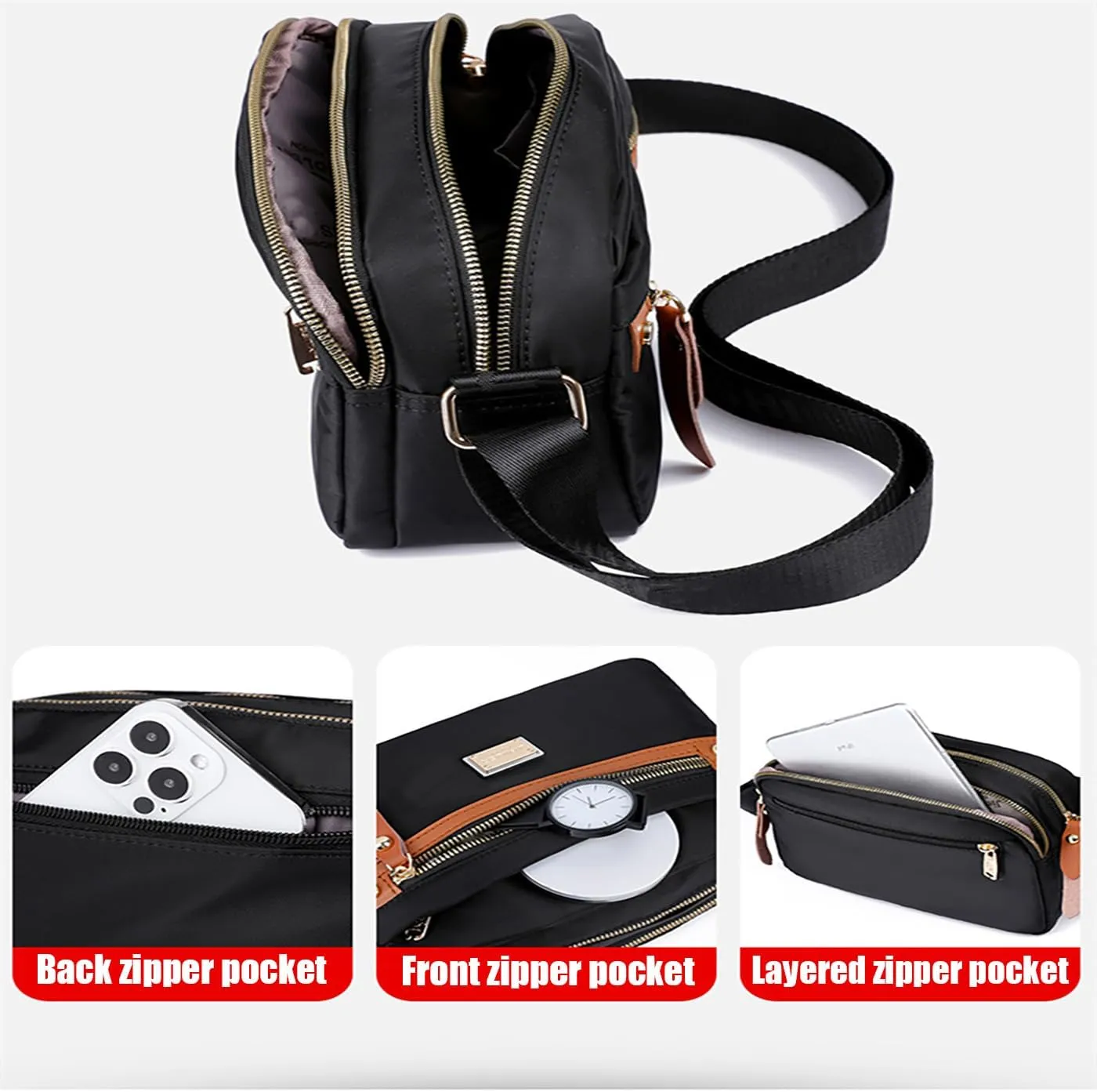 Popularate Nylon Crossbody Bag, Women's Nylon Crossbody Bag Popularate, Waterproof Lightweight Multi-layer Messenger