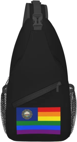 Pride Rainbow LGBT Flag of New Hampshire Crossbody Bags For Women Men Chest Backpack Gym Shoulder Bag Travel Outdoor Sports Casual Crossbody Bags