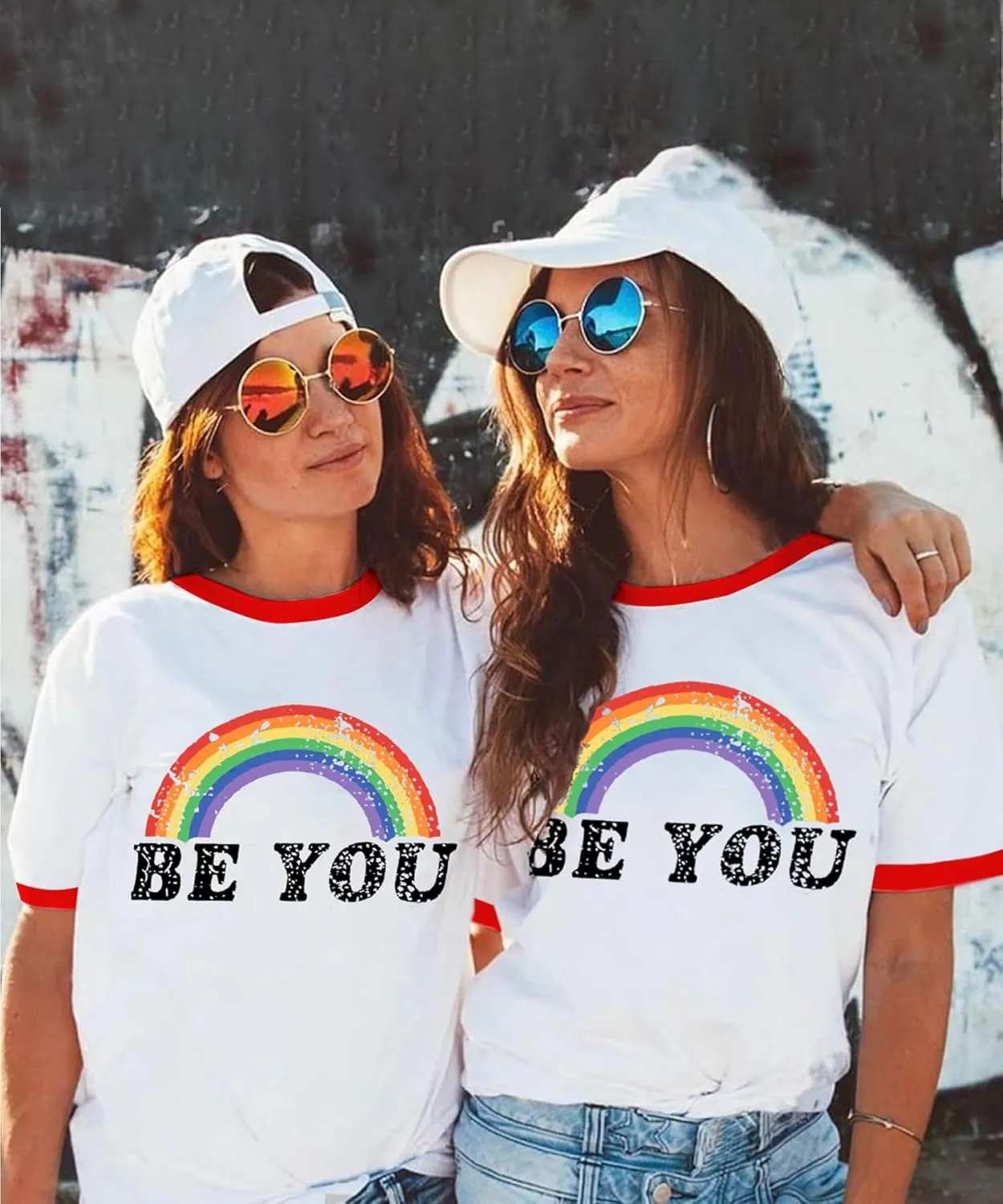 Pride Shirts for Women Pride Month Rainbow Graphic T-Shirt LGBTQ Support Red Ringer Tee