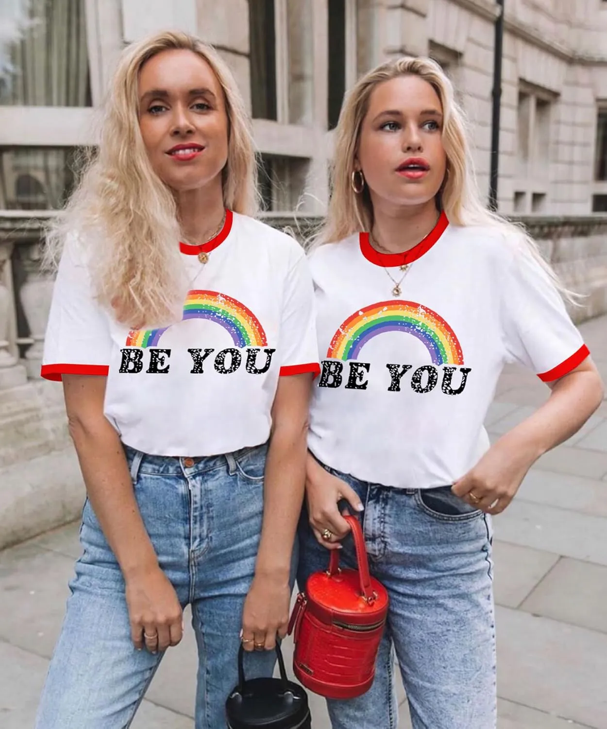 Pride Shirts for Women Pride Month Rainbow Graphic T-Shirt LGBTQ Support Red Ringer Tee