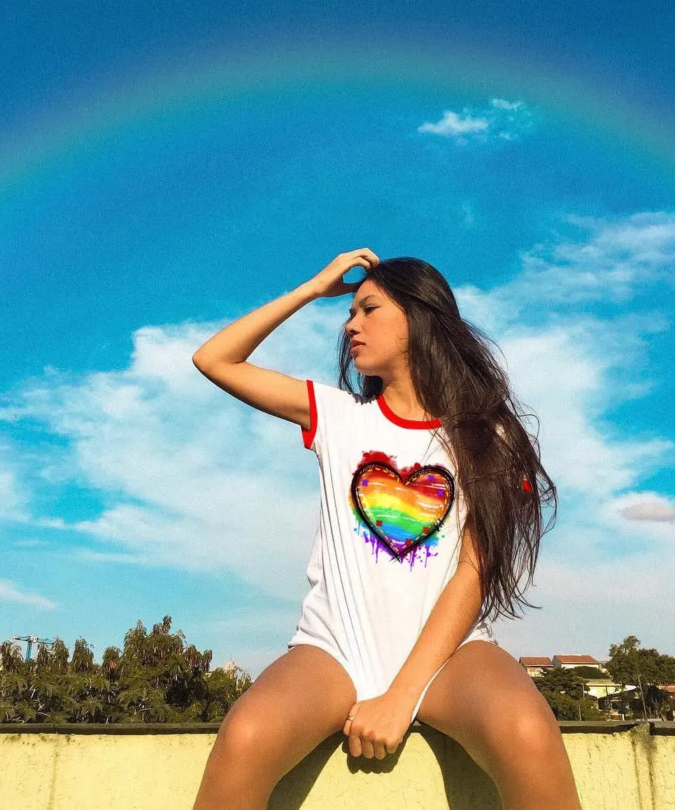 Pride Shirts for Women Pride Month Rainbow Graphic T-Shirt LGBTQ Support Red Ringer Tee