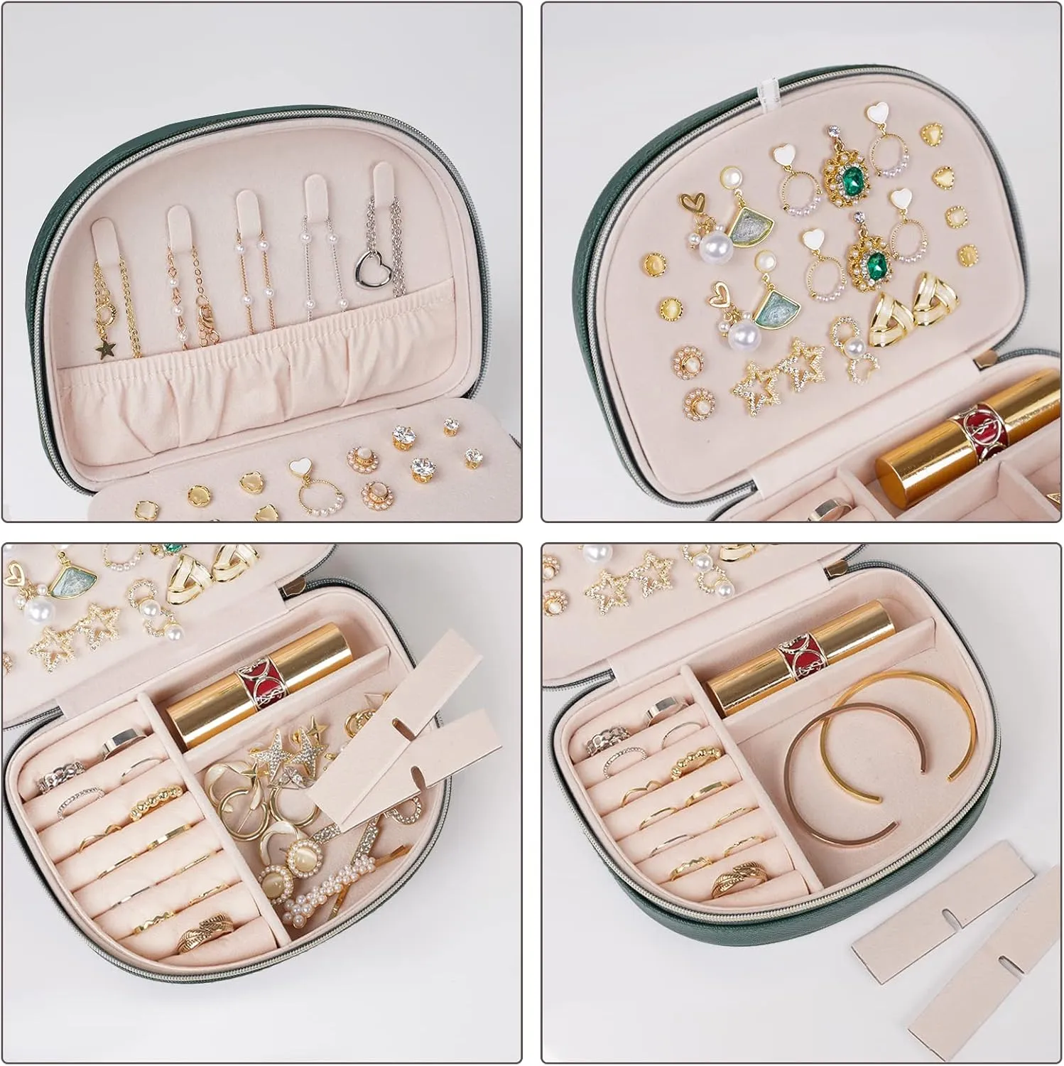 ProCase Travel Size Jewelry Box, Small Portable Seashell-Shaped Jewelry Case, 2 Layer Mini Jewelry Organizer in PU Leather for Women -Emerald