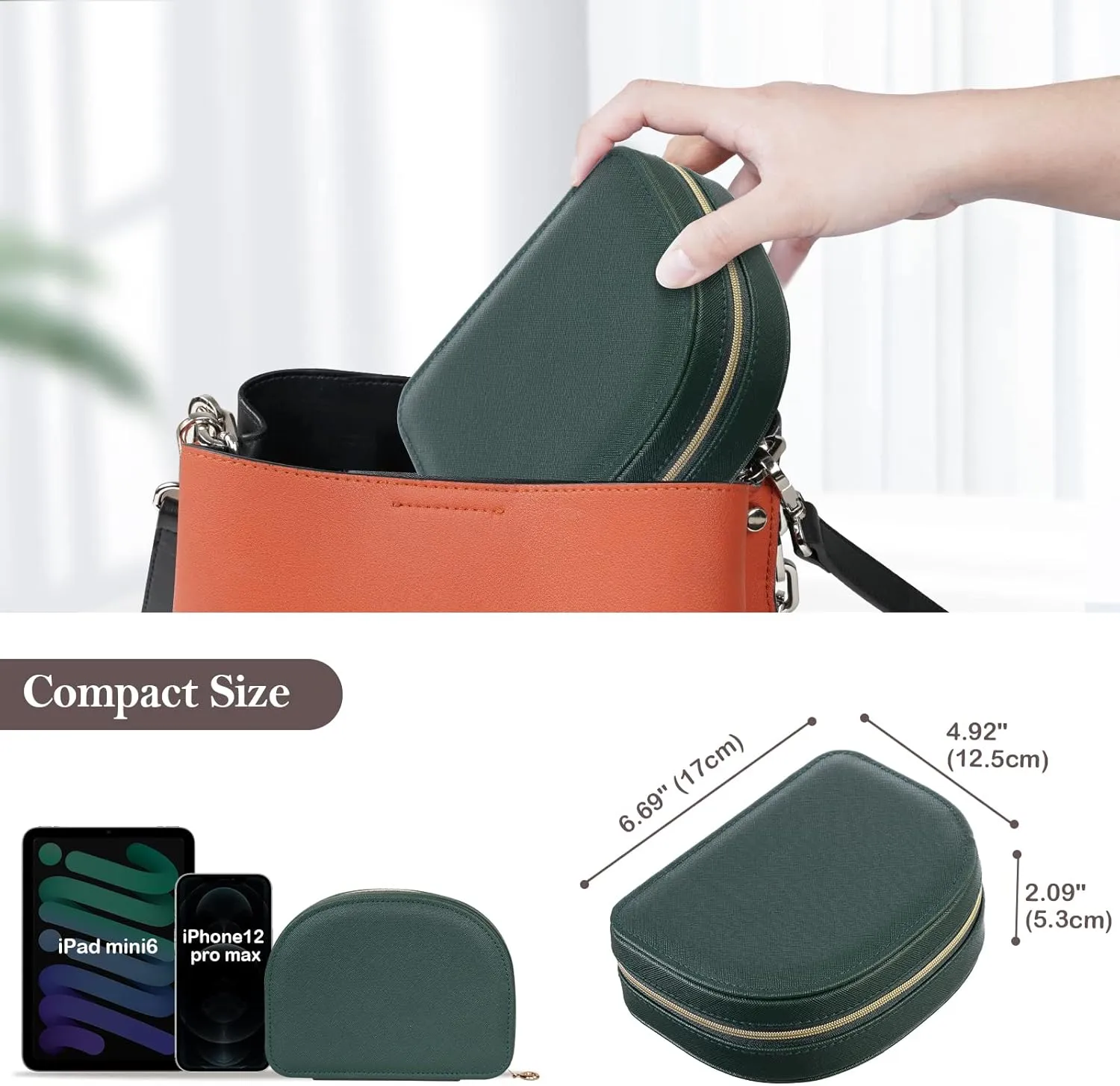 ProCase Travel Size Jewelry Box, Small Portable Seashell-Shaped Jewelry Case, 2 Layer Mini Jewelry Organizer in PU Leather for Women -Emerald