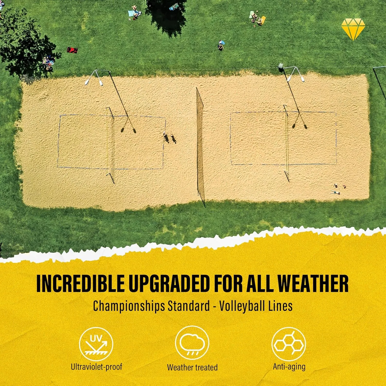 Professional Beach Volleyball Lines for Sand, 2" Nylon | Ultra-Visible Marking | Weather-Enduring, with Metal Anchors & Sandbags, Standard Sizes - 26.3' x 52.6' or 30' x 60'