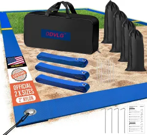 Professional Beach Volleyball Lines for Sand, 2" Nylon | Ultra-Visible Marking | Weather-Enduring, with Metal Anchors & Sandbags, Standard Sizes - 26.3' x 52.6' or 30' x 60'