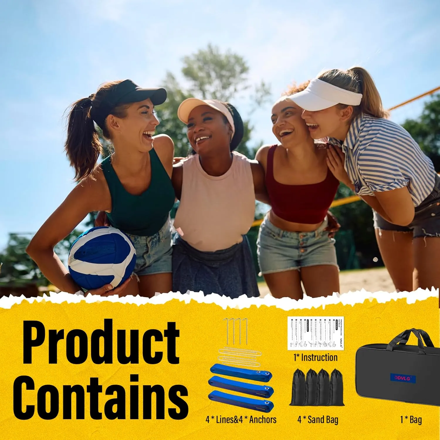 Professional Beach Volleyball Lines for Sand, 2" Nylon | Ultra-Visible Marking | Weather-Enduring, with Metal Anchors & Sandbags, Standard Sizes - 26.3' x 52.6' or 30' x 60'