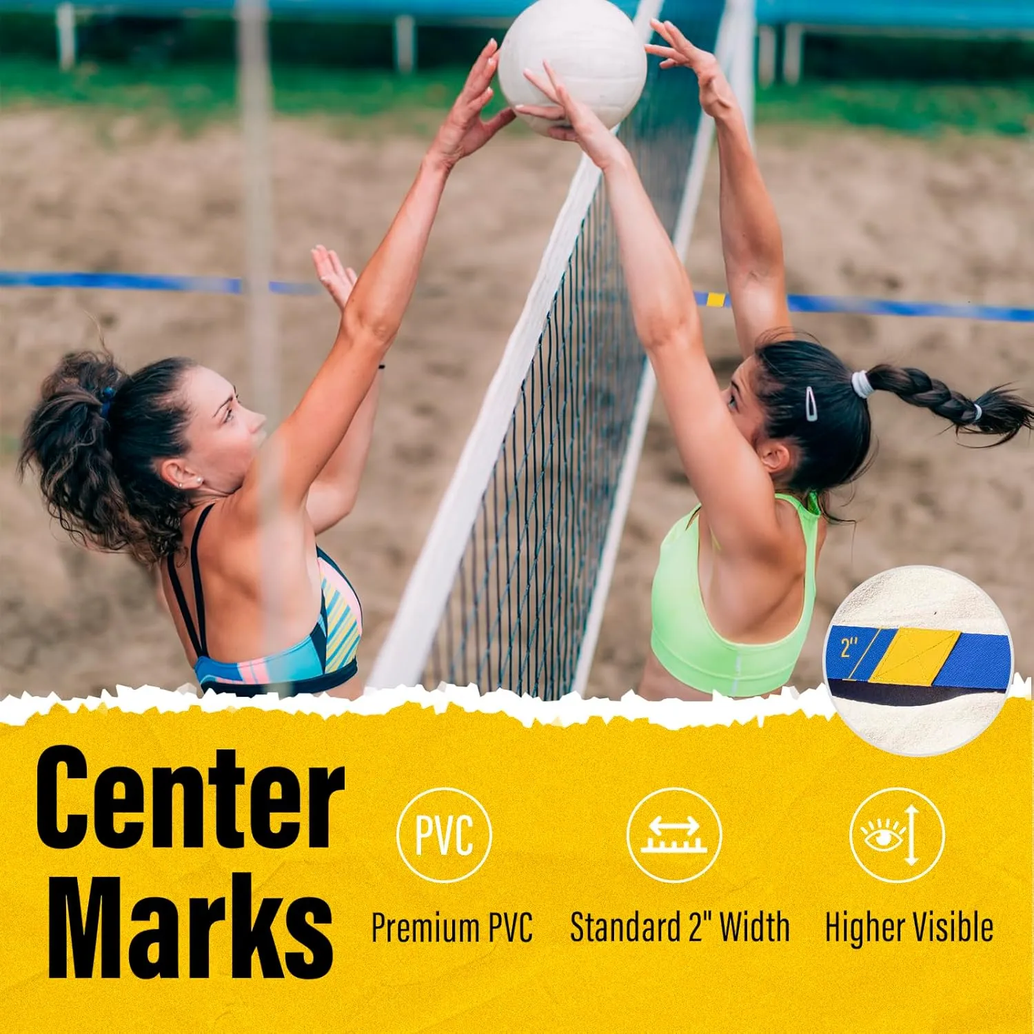 Professional Beach Volleyball Lines for Sand, 2" Nylon | Ultra-Visible Marking | Weather-Enduring, with Metal Anchors & Sandbags, Standard Sizes - 26.3' x 52.6' or 30' x 60'