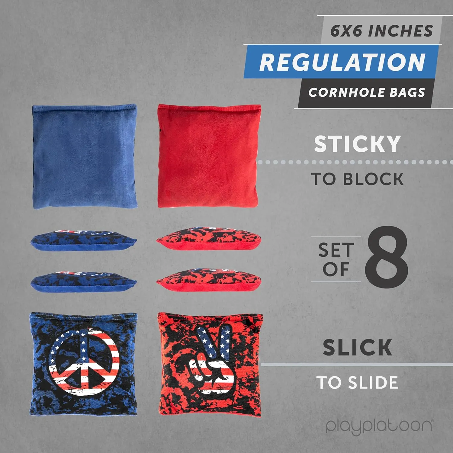 Professional Cornhole Bags - Set of 8 Regulation All Weather Double Sided - Sticky Side/Slick Side Bean Bags for Pro Corn Hole Game