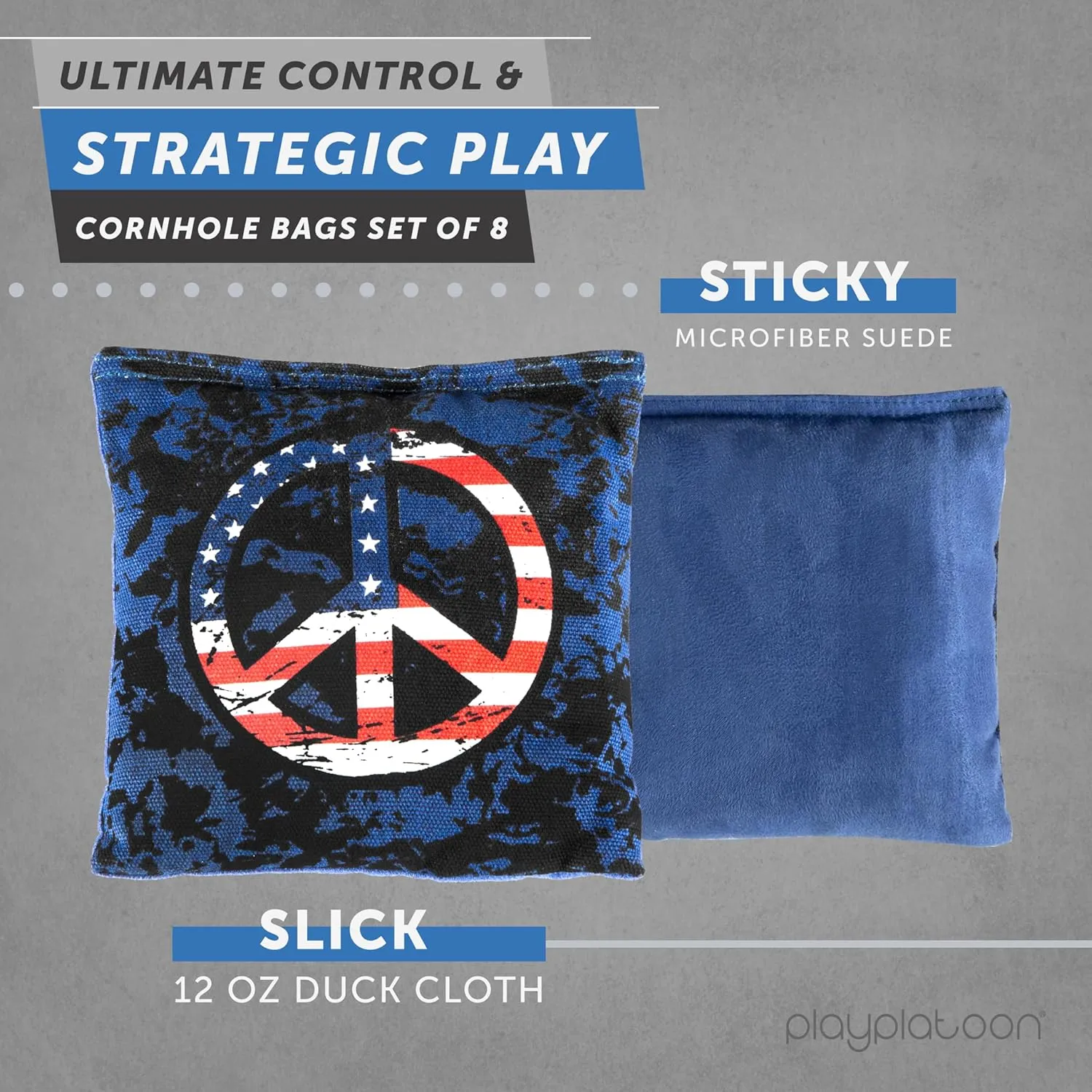 Professional Cornhole Bags - Set of 8 Regulation All Weather Double Sided - Sticky Side/Slick Side Bean Bags for Pro Corn Hole Game
