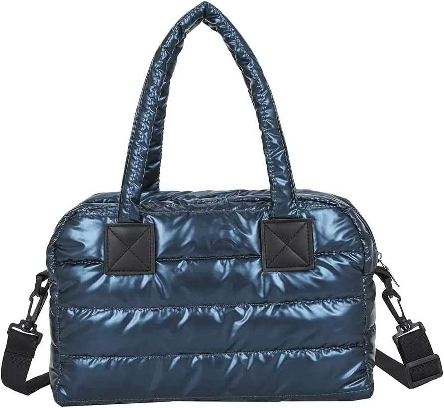 Puffer Tote Bag for Women, Quilted Cotton Padded Designer Handbag, Winter Down Padded Shoulder Bag