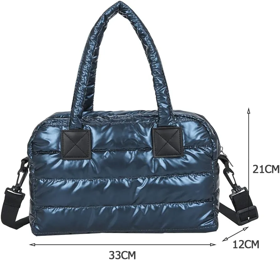 Puffer Tote Bag for Women, Quilted Cotton Padded Designer Handbag, Winter Down Padded Shoulder Bag