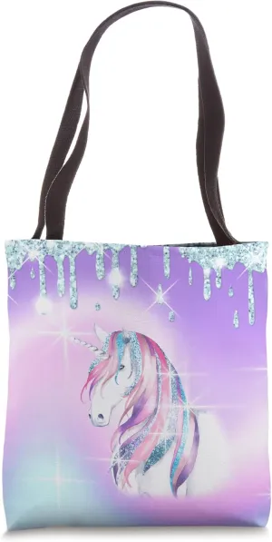 Purple Unicorn with Pastel Rainbow Mane Tote Bag