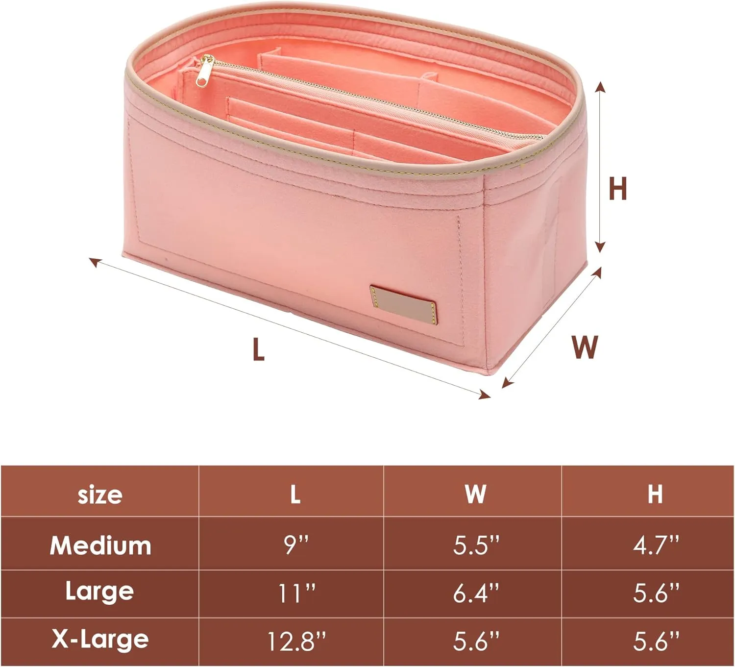 Purse Organizer Insert for Handbags, Fit Speedy 25 Neverfull Felt Tote Insert with Base Shaper Zipper Bag in Bag (Pink-Felt, Medium)