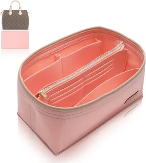 Purse Organizer Insert for Handbags, Fit Speedy 25 Neverfull Felt Tote Insert with Base Shaper Zipper Bag in Bag (Pink-Felt, Medium)