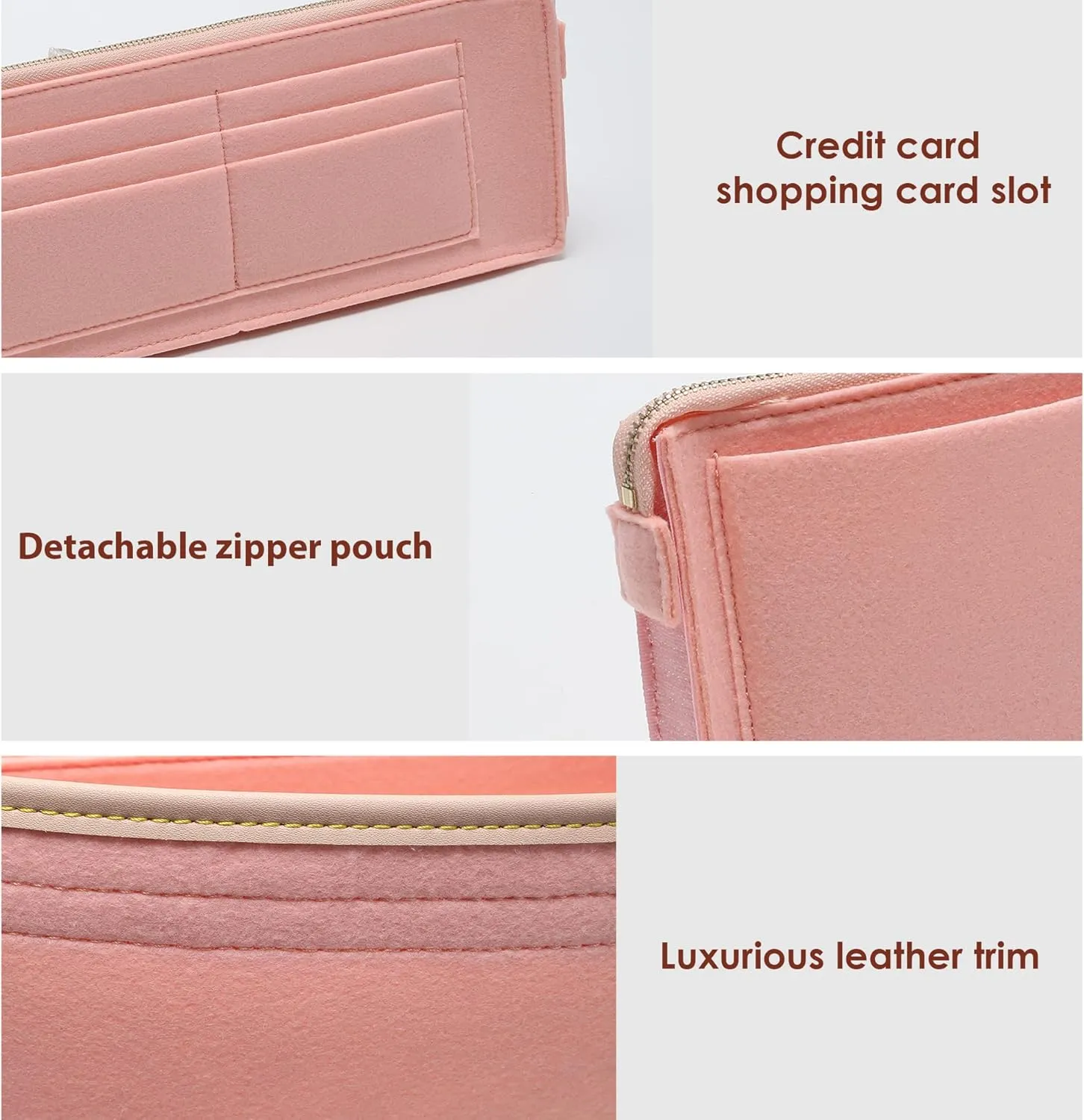 Purse Organizer Insert for Handbags, Fit Speedy 25 Neverfull Felt Tote Insert with Base Shaper Zipper Bag in Bag (Pink-Felt, Medium)