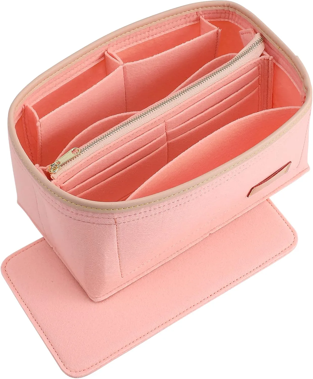 Purse Organizer Insert for Handbags, Fit Speedy 25 Neverfull Felt Tote Insert with Base Shaper Zipper Bag in Bag (Pink-Felt, Medium)