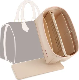 Purse Organizer Insert for Handbags, Fit Speedy 25,LePliage S,Neverfull Felt Tote Insert with Base Shaper Zipper Bag in Bag (Beige-Felt, Medium)