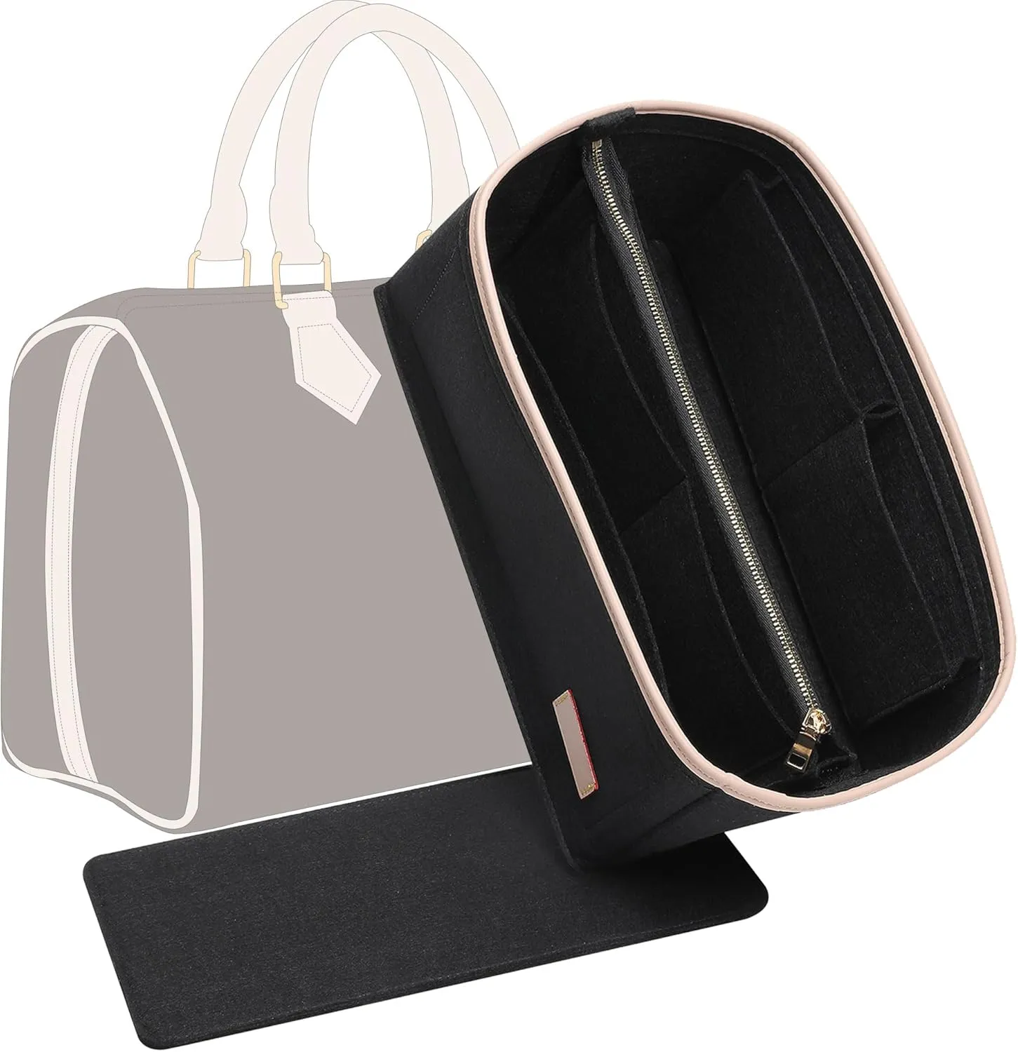 Purse Organizer Insert for Handbags, Fit Speedy 25,LePliage S,Neverfull Felt Tote Insert with Base Shaper Zipper Bag in Bag (Black-Felt, Medium)