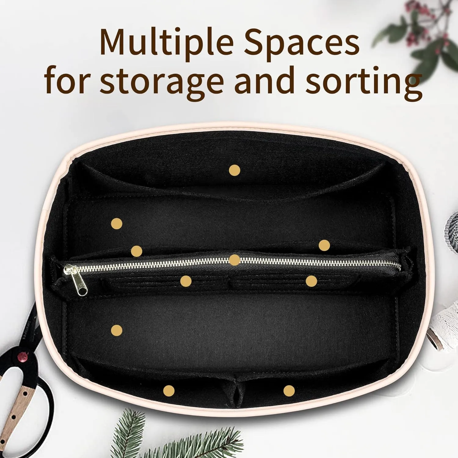 Purse Organizer Insert for Handbags, Fit Speedy 25,LePliage S,Neverfull Felt Tote Insert with Base Shaper Zipper Bag in Bag (Black-Felt, Medium)