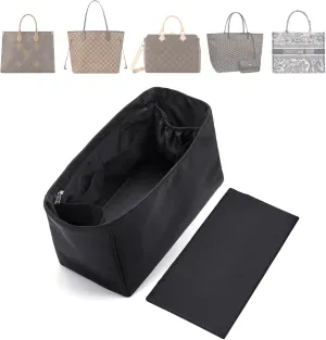 Purse Organizer Nylon Water-Repellent Insert With Zipper Bag and Base Shaper for Neverfull Speedy Tote (Black, X-Large)