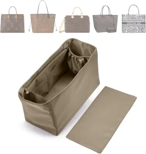 Purse Organizer Nylon Water-Repellent Insert With Zipper Bag and Base Shaper for Neverfull Speedy Tote (Grey, Large)