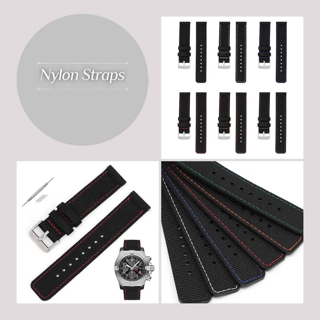 Quick Release Canvas Nylon Straps For Breitling Watches, Replacement Nylon Watch Band For Breitling Watches - Multiple Colors