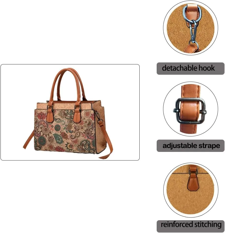 Quilted Crossbody Bags For Women Vegan Leather Purses Waterproof Natural Cork Shoulder Bag Handbags