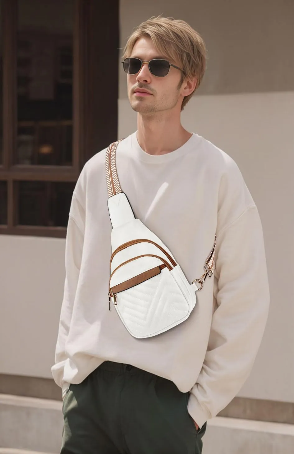 Quilted Leather Small Crossbody Bags for Women Men, Cross body Sling Bag Purse for Women One Strap Backpack Travel
