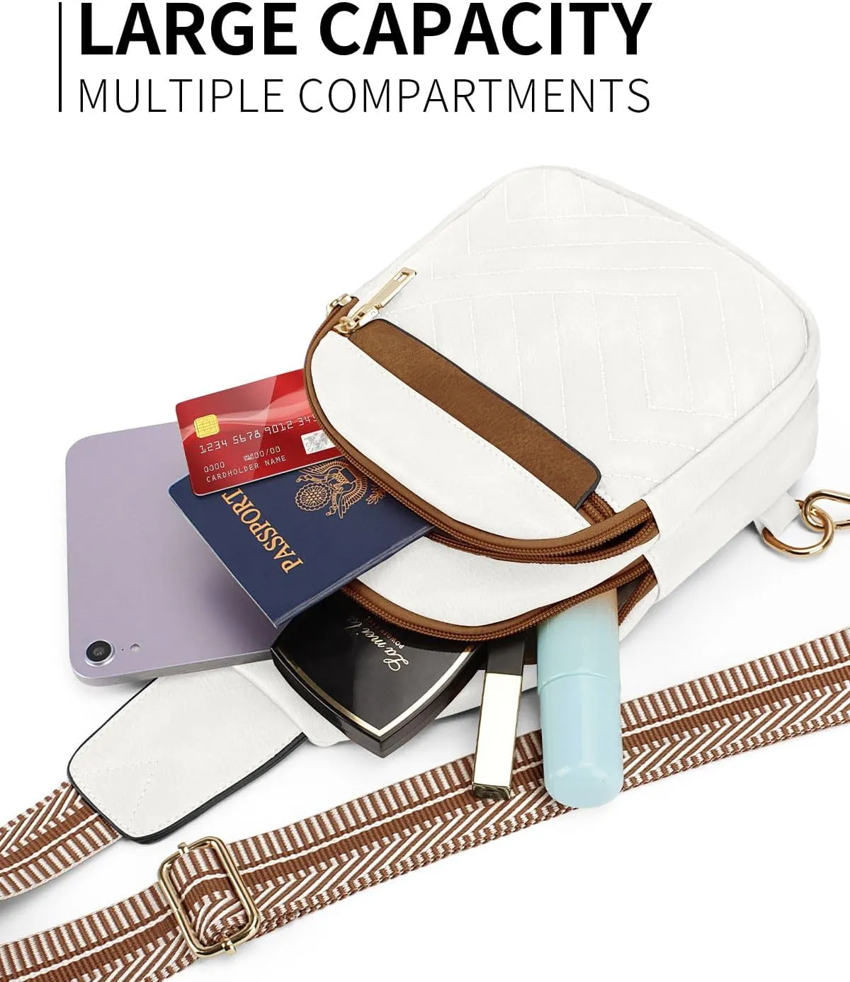 Quilted Leather Small Crossbody Bags for Women Men, Cross body Sling Bag Purse for Women One Strap Backpack Travel