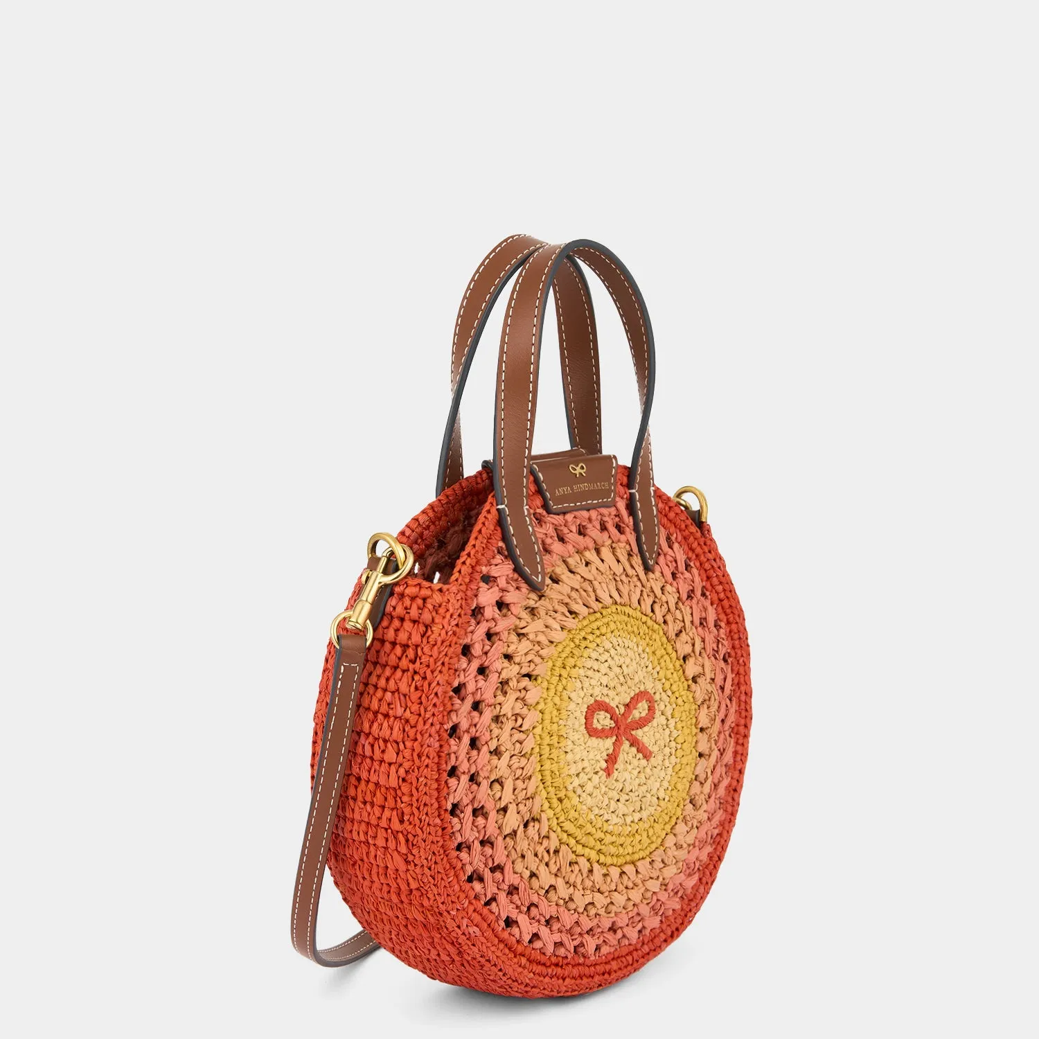 Raffia Small Round Bow Cross-body Tote
