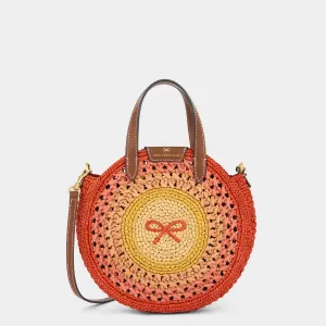 Raffia Small Round Bow Cross-body Tote