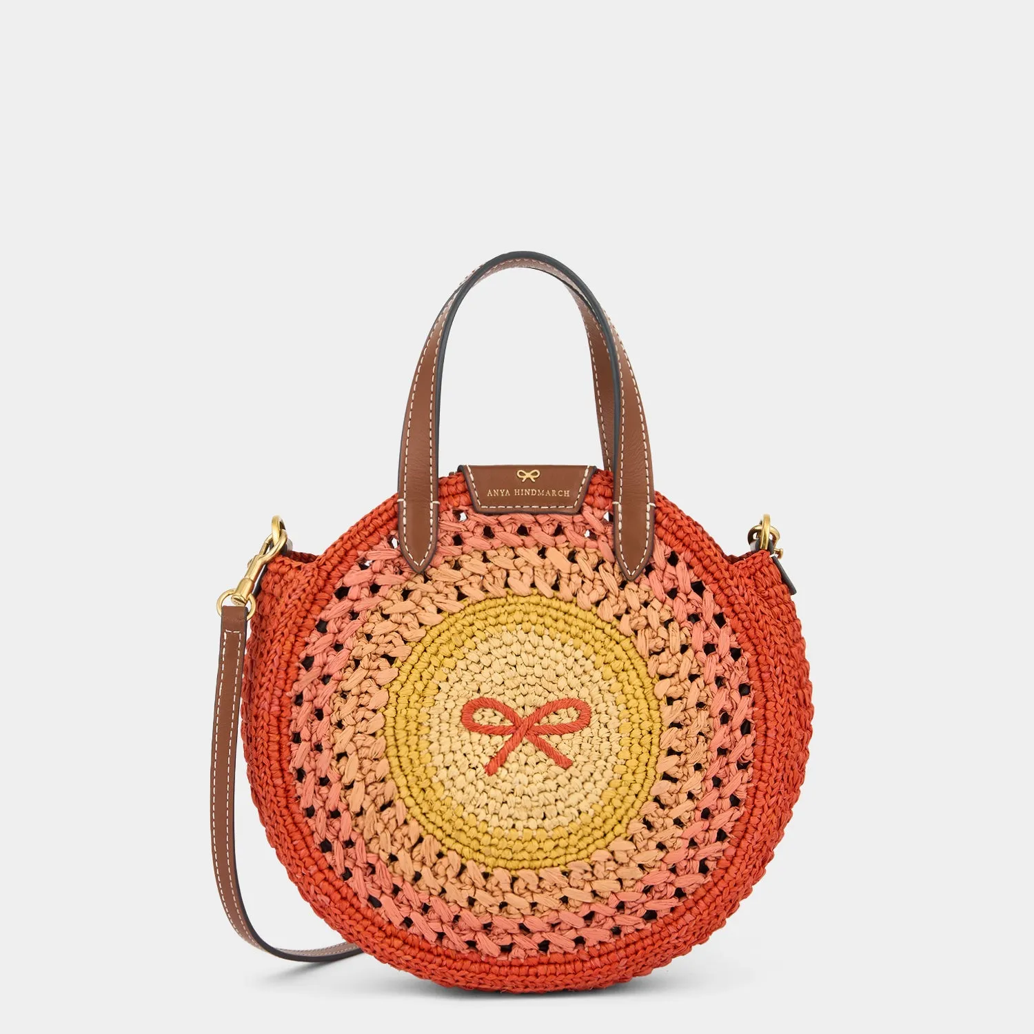 Raffia Small Round Bow Cross-body Tote