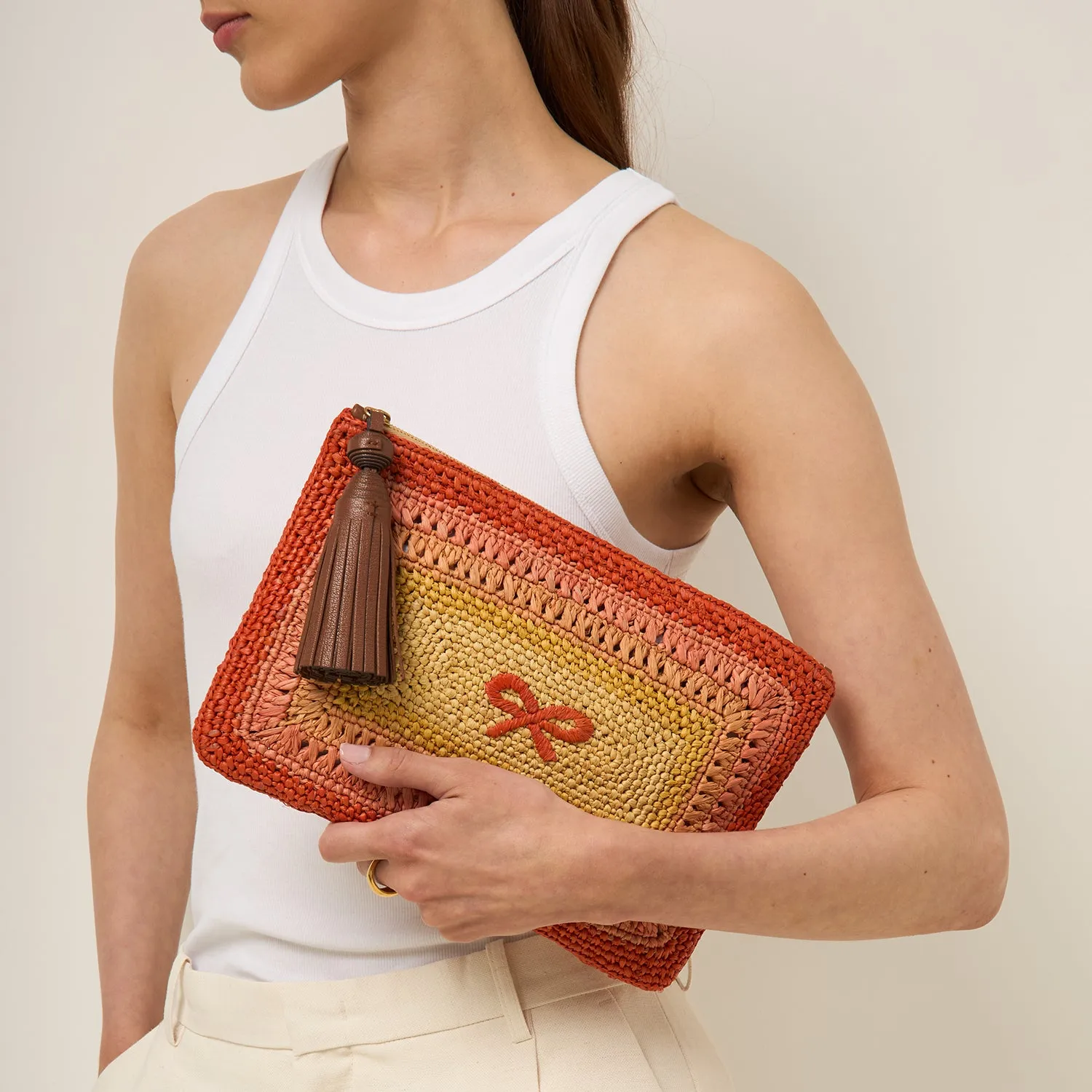 Raffia Tassel Bow Clutch