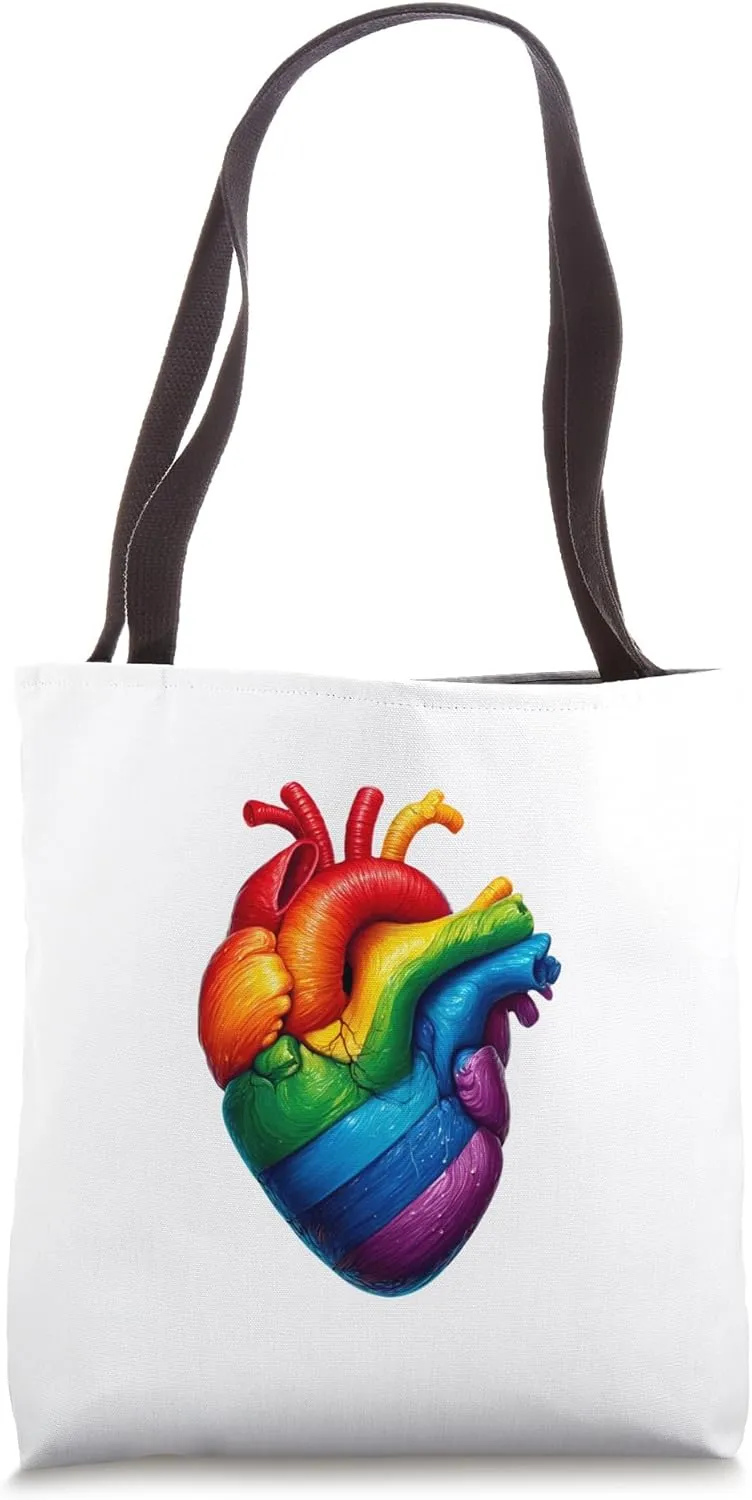 Rainbow Anatomical Heart LGBT Pride Celebrate Diversity Tote Bag