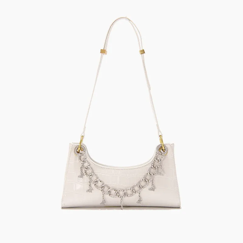 Rainbow Baguette Croc Froggy Gradient Women Shoulder Bags New Fashion Handbag Pearl Chain Diamond Metal Female Bag Summer